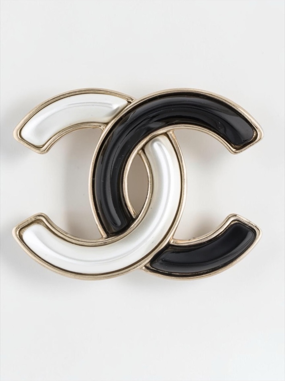 Chanel Black & White Interlocking CC Brooch